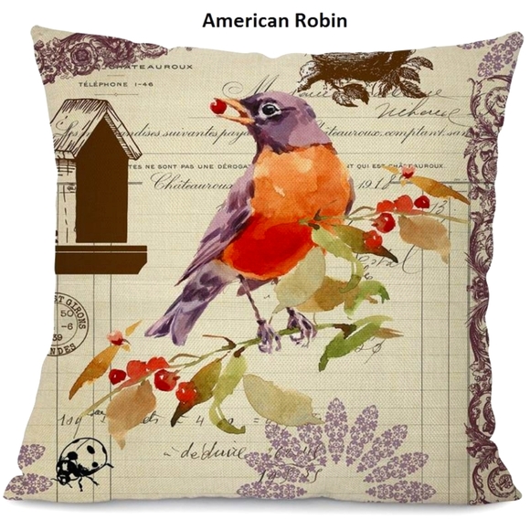 Nature Unboxed - Beautiful Bird Cushion/Throw Cover - Vintage Style - Picture 1 of 4